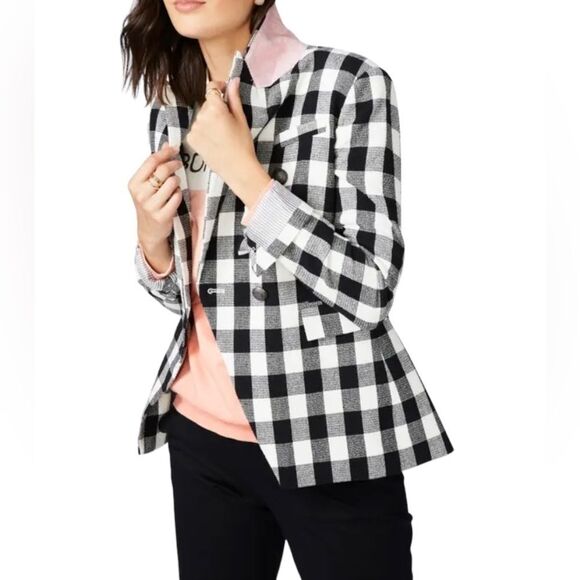 Jackets & Blazers - Court & Rowe Textured Gingham Cotton Blend Blazer in Black & White Check SZ 4